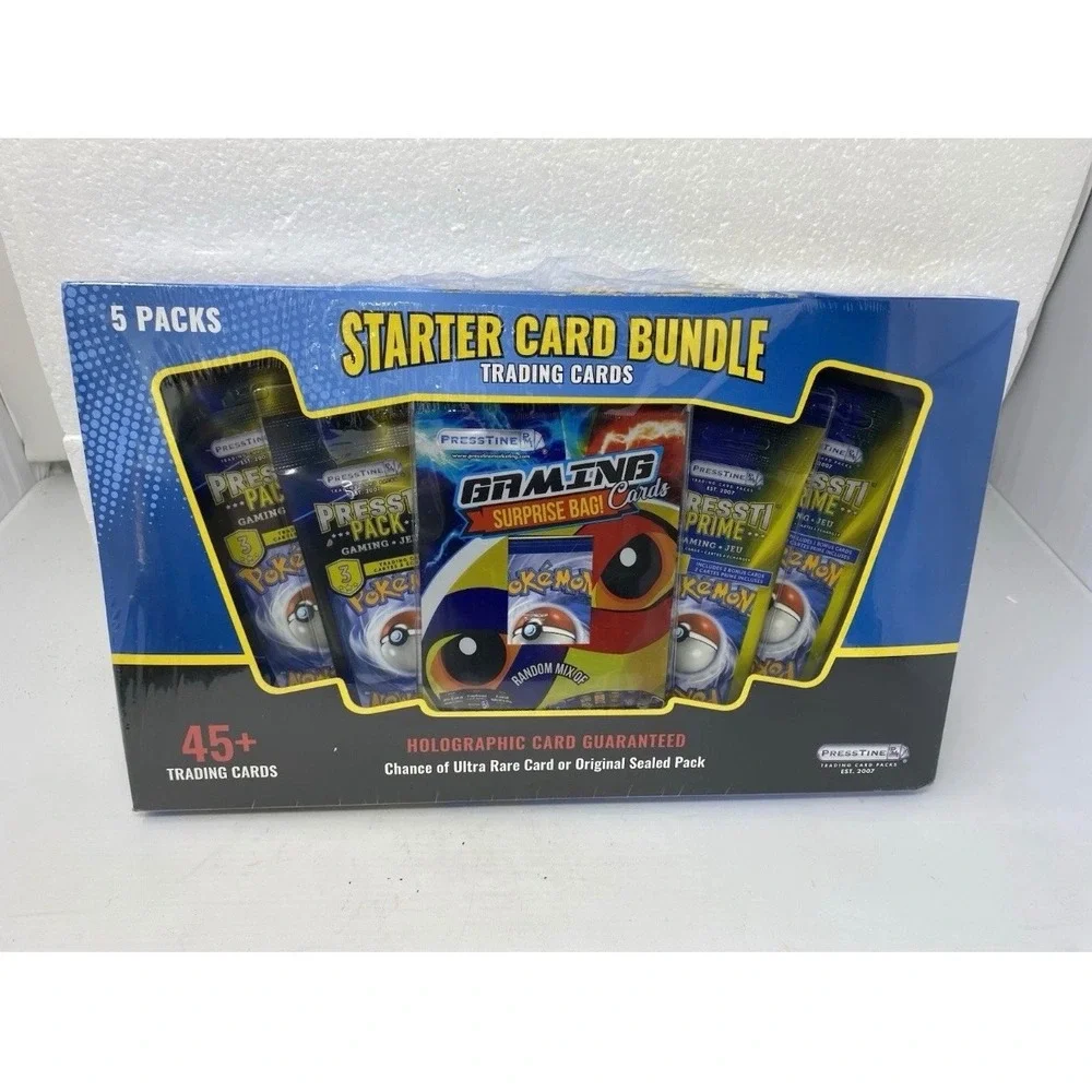 Presstine Pokemon Starter Card Bundle 45+ Trading Cards Holographic Guaranteed